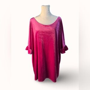 2Hearts Pink Velvet Top Women’s Plus Size Blouse Ruffle Sleeve Stretch Tunic 2X